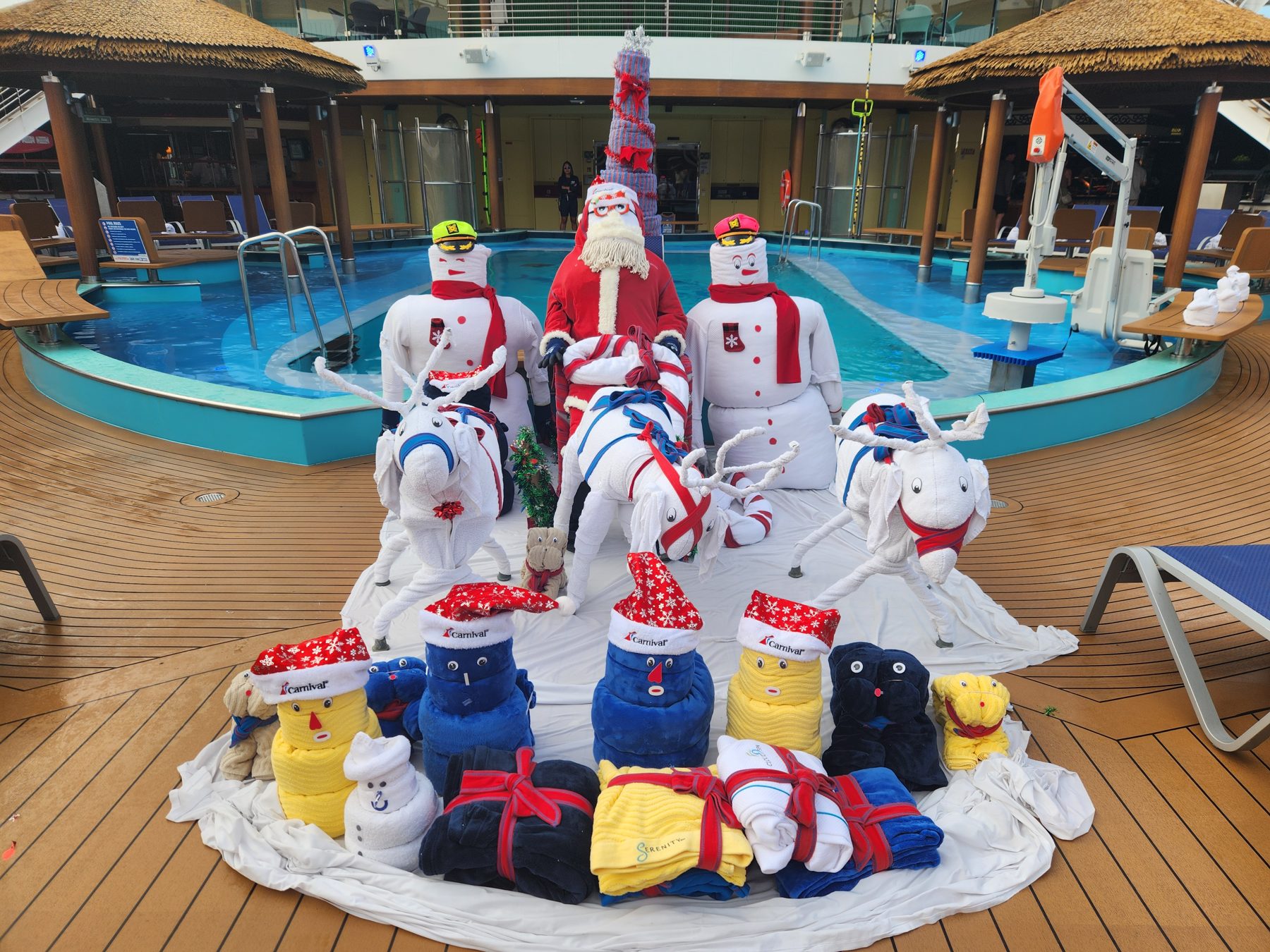Christmas towel animals on deck